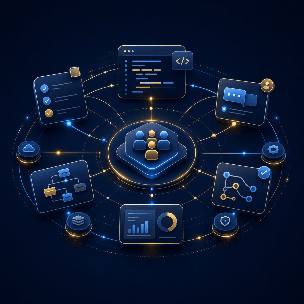 Team augmentation visual in navy and gold
